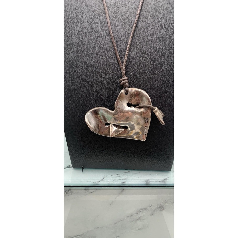 Uno De 50 Chunky Heart With Arrow Corded Necklace 30" Adjustable